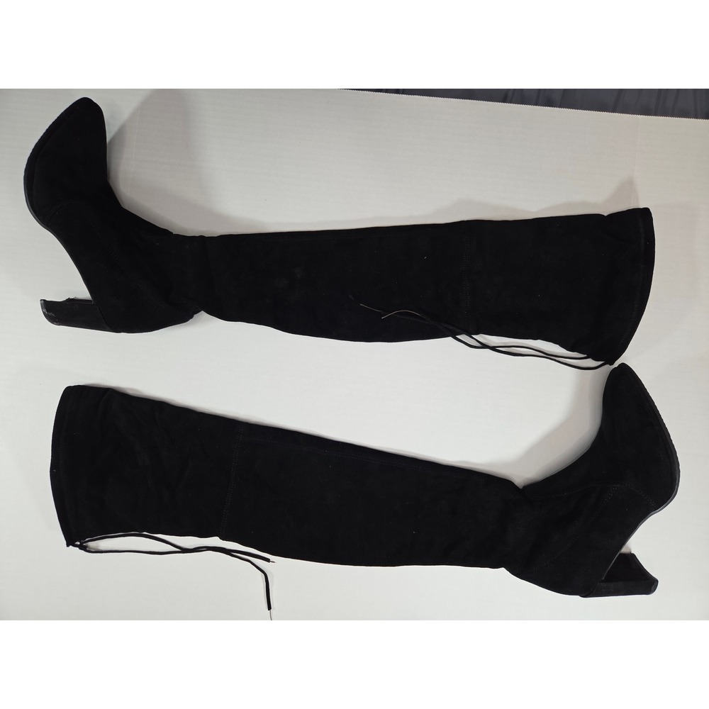 Kaitlyn Pan Women Black Faux Suede Over The Knee Thigh High Block Heel Boots 9
